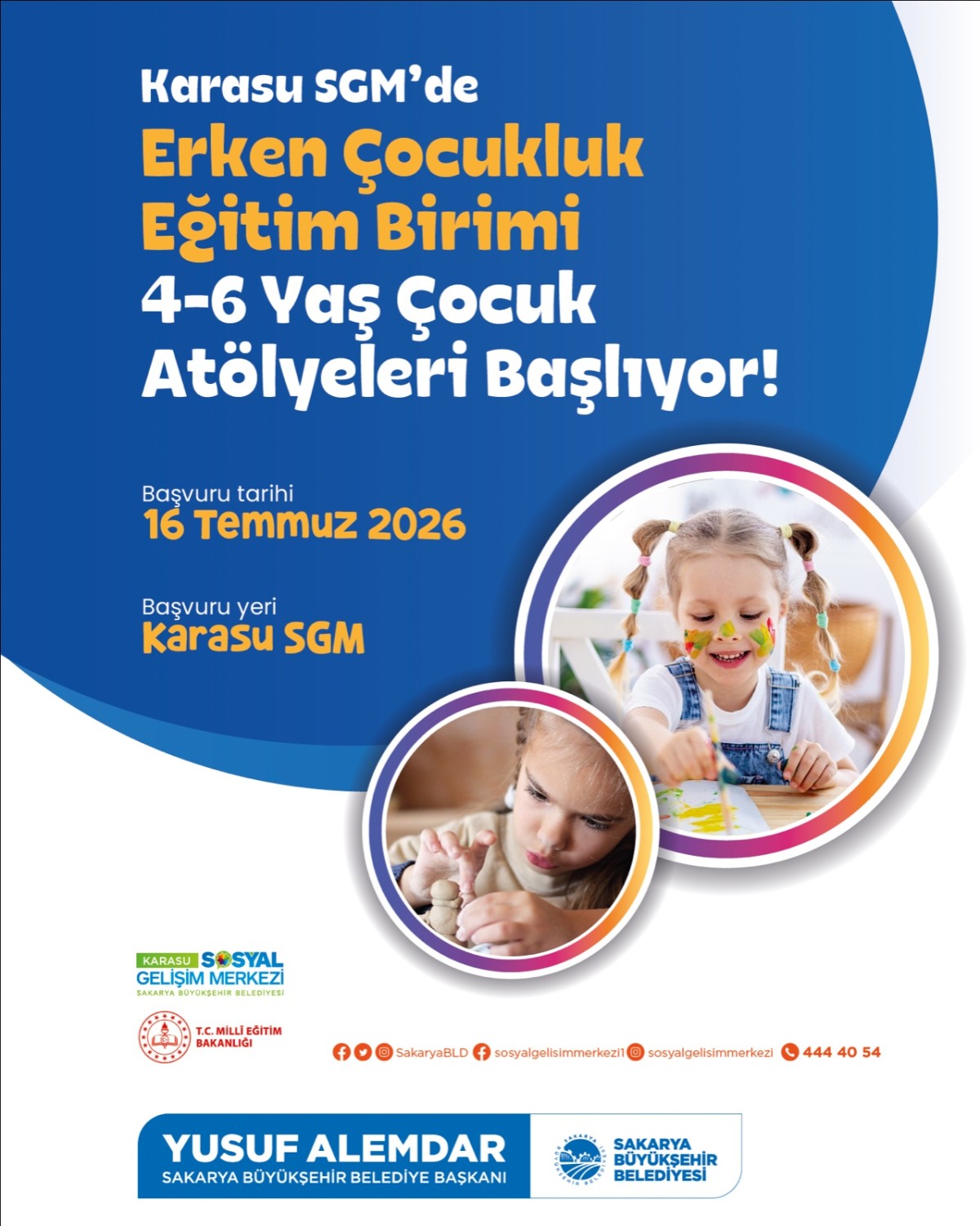 Karasu SGM’de 4-6 yaş çocuk atölyeleri için kayıtlar başlıyor