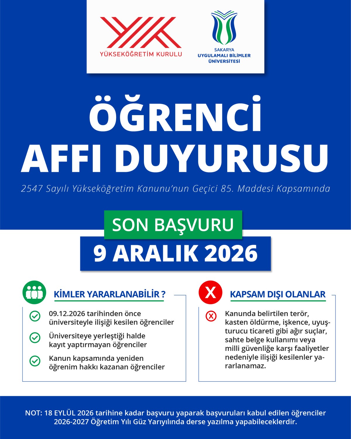 SUBÜ öğrenci affına ilişkin detayları paylaştı